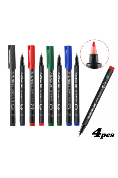 Choice أقلام تحديد دائمة برأس دقيق من 4 ألوان - ألوان زاهية (أسود، أزرق، أحمر...