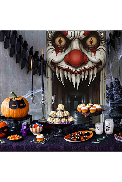 Choice غطاء باب أسود مزين بزينة الهالوين، ديكور حائط مخيف بطابع الساحرة والزو...