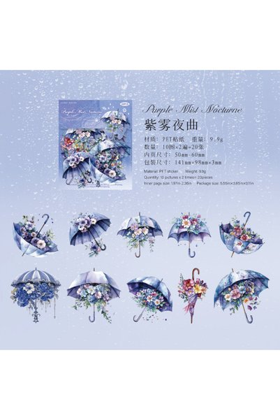 Choice E 20 Pcs Floral Umbrella Journaling Stickers PET Material Junk Journal...
