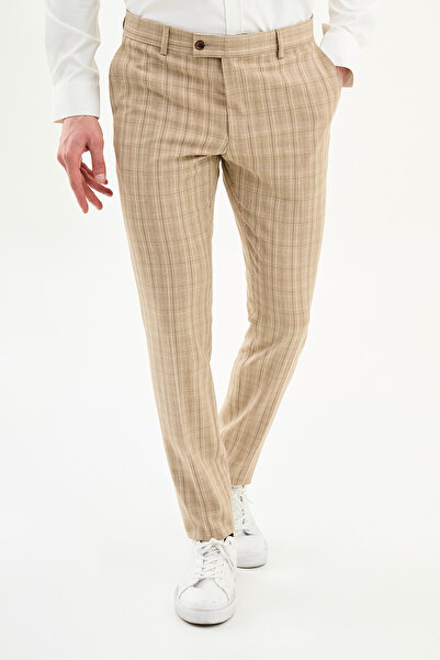 Mcr Plaid Super Slim Fit Men's Trousers Beige - 38961.21Y