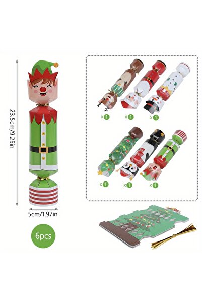 Choice كما هو موضح، 6 قطع من علب ورقية أسطوانية الشكل على شكل ألعاب نارية لعيد الميلاد، لتغليف شوكولاتة وبسكويت عيد الميلاد.