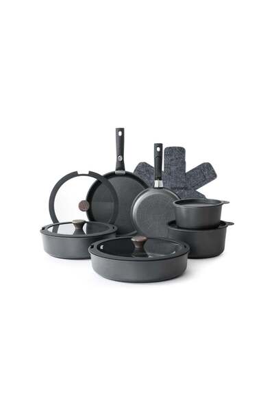 Sensarte Cookware Set Nonstick With Detachable Handles, 18Pcs Induction Cookware Set Stackable, Spac