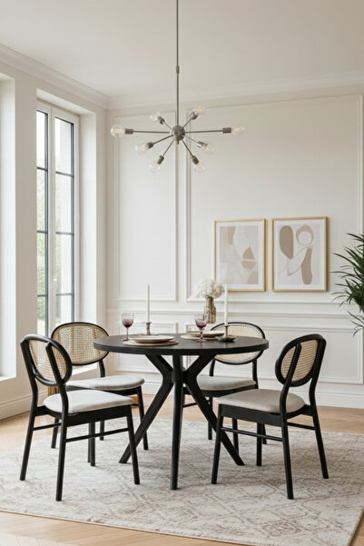 Woodenbend Beslan Siyah Gövde ve Natural Hazeran Sırtlı 100 cm Kayın Masa Tak...