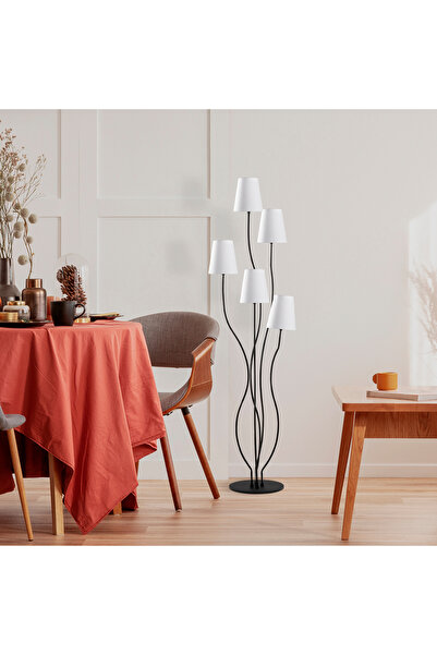 MOİRA Abajur Başlıklı E/14 Duylu 5'li Lambader Takımı Siyah, Tek Ayaklı Köşe ...