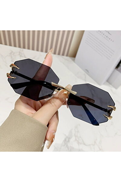 Choice نظارات شمسية سوداء أنيقة بدون إطار بتصميم متعدد الأضلاع، للرجال والنسا...