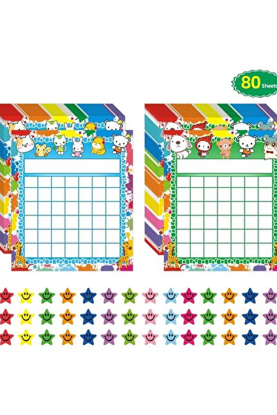 Choice Lovely Animals 80 Pack Classroom Incentive Reward Chart for 2 Designs with 2400 Pieces Colorful Sta