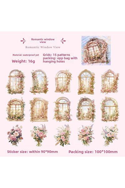 Choice3 مجموعة ملصقات دي جورنام المكونة من 15 قطعة من سلسلة نوافذ الزهور المص...