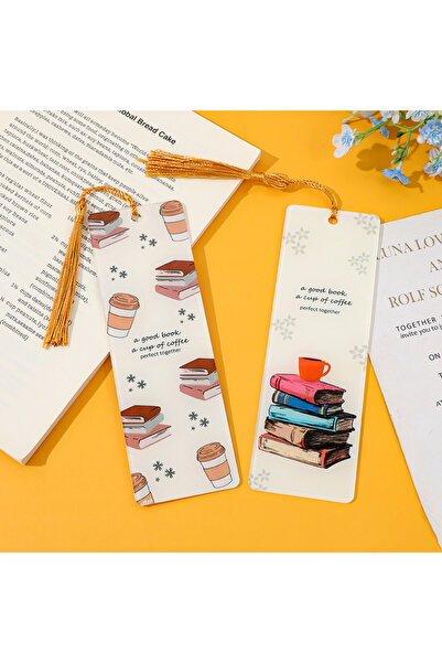 Miniso قطعتان من فواصل الكتب الأكريليكية اللطيفة على شكل كتاب وقهوة، هدايا قر...