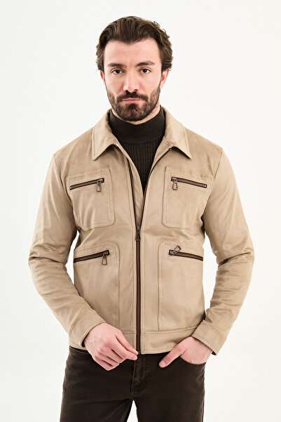 Mcr Plain Slim Fit Shirt Collar Zipper Detailed Men's Coat Beige - 39658.25K