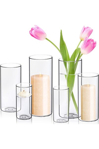 The Bros مجموعة من 6 حوامل شموع أسطوانية الشكل من WDHODEC (10 بوصات، 7.8 بوصا...