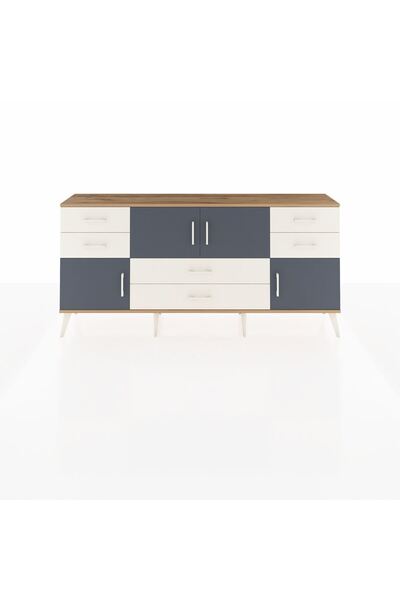 Dienni Arges Konsol 3 Raflı 6 Çekmeceli 4 Kapaklı 176x30x83 Çam-Antrasit/Aytaşı