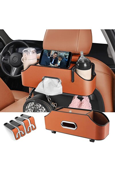 Generic منظم مقعد السيارة الخلفي من HOLDCY مع حاملين للأكواب، وعلبة مناديل، وحامل للأجهزة (برتقالي)