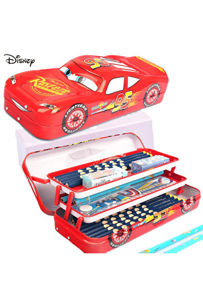 Miniso مقلمة ماكوين الجديدة ثلاثية الطبقات، سعة كبيرة، بتصميم سيارة كرتونية، هدية تعليمية