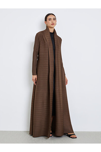 Take Two By Styli Solid Textured Pleated Long Sleeve Abaya