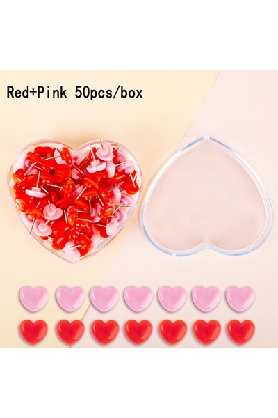 Choice Red Pink 50 pcs 50 pieces/box Heart-shaped plastic push pins Made of high-quality cork board Safe co