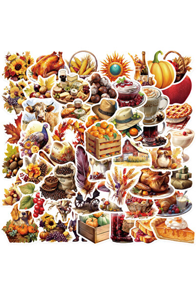 Choice ٥٠ قطعة من ملصقات عيد الشكر الكرتونية المضحكة على شكل يقطينة وديك رومي...