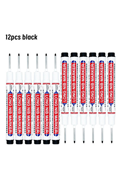 Choice 12 قلم تحديد أسود مقاوم للماء برأس طويل، مناسب للثقوب العميقة، للنجاري...
