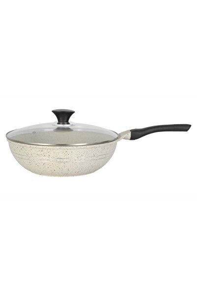 SONEX Eden 26cm Die-Cast Wok Pan with Marble Coating And Glass Lid