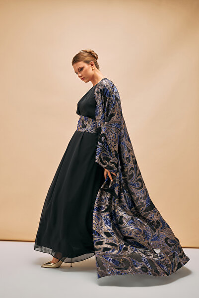 İnce Kuşak detaylı Elbise Kimono Kaftan Takım