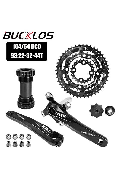 BUCKLOS طقم كرنك دراجة أسود 3x9S-BB، مقاس 104BCD، مع ترس سلسلة 9/10 سرعات، مصنوع من الألومنيوم