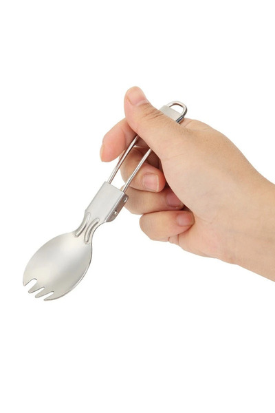 Choice ملعقة شوكة قابلة للطي من التيتانيوم، فضية اللون، قطعة واحدة، لوازم الت...