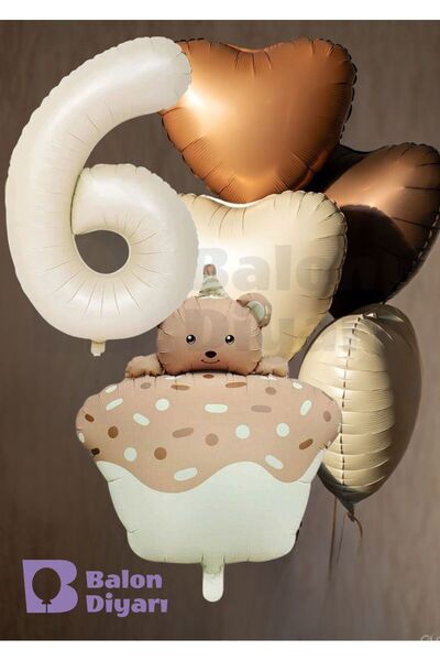 BALON DİYARI Age-Themed Retro Teddy Bear Cake 3-Piece Heart-Shaped Birthday B...