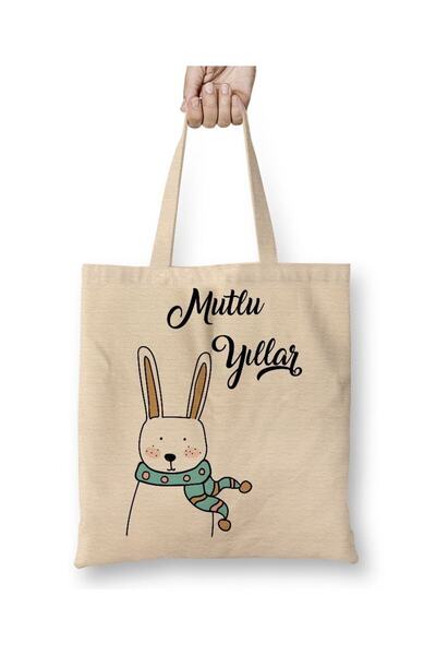 Toyaso La mulți ani cu un iepure drăguț, geantă de pânză albă de Anul Nou, cu...
