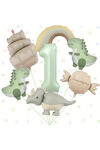 Choice بالون عيد ميلاد سعيد من رقائق معدنية، 40 بوصة، 8 قطع، بتصميم ديناصورات...