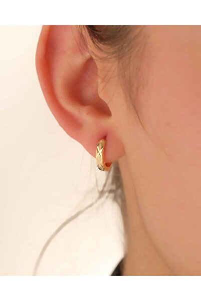 YCL JEWELLERY 8 Ayar (ÇİFT) Altın Kalemli ve Simli Halka Küpe