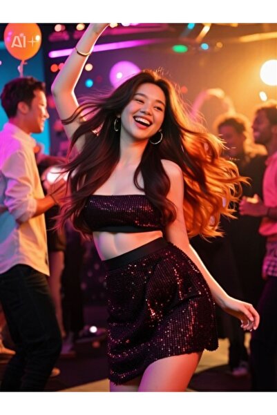 Lunas tekstil KADİFE KUMAŞLI PAYETLİ PULLU MİNİ ETEK