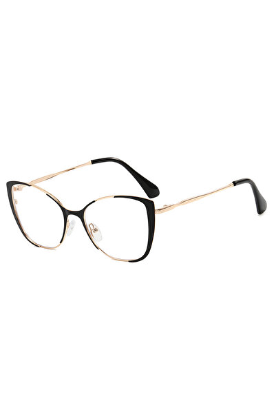 Techsuit Anti-Blue Light Glasses Reflex PC (8808) - for Women, Oversized, Metal Frame, AC Lens - Black