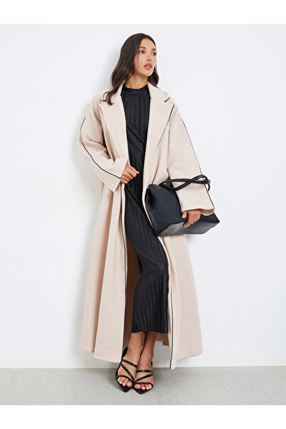 Styli Women Beige Abaya with Contrast Trim Detail