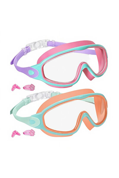 Choice نظارات سباحة شفافة للأطفال، قطعتان، بإطار كبير، لون بنفسجي وأخضر، لحما...