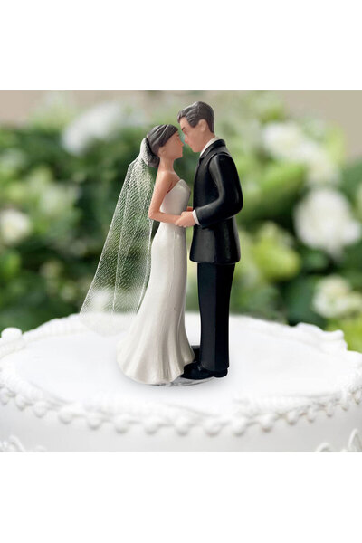 Choice style1 توبر بلاستيكي أنيق للعروس والعريس مع حجاب شبكي أبيض لحفلات الخطوبة