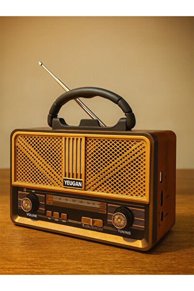 ERDİNEKS Nostaljik Teyp Radyo Bluetooth Hoparlör Solar Panel Fenerli Çift Hop...