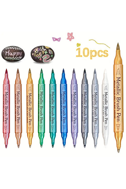 Choice مجموعة من 10 أقلام تلوين معدنية مزدوجة الرأس، فرشاة ورأس دقيق، حبر زيت...