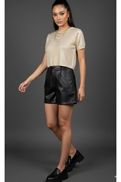 MODELİST GOLD VARAK BASKI TARZ TRİKO CROP KAZAK