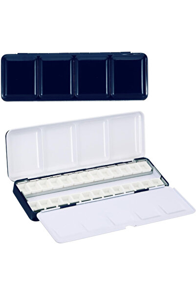 Choice لوحة ألوان مائية سوداء فارغة، علبة ألوان مائية معدنية مع 26 قطعة من أنصاف الأطباق وحافظة ألوان مع غطاء