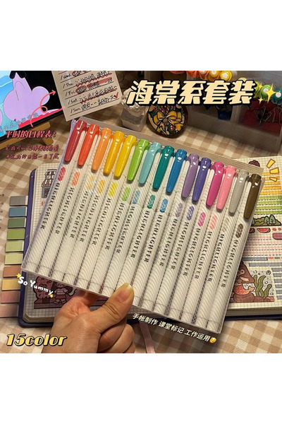 Choice مجموعة أقلام تظليل إبداعية مزدوجة الرأس بـ 15 لونًا، مناسبة للطلاب في ...