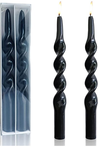 The Bros XINAOBAOLUO 9.5 Inch Handmade Spiral Taper Candles - Pack of 2 (Black)