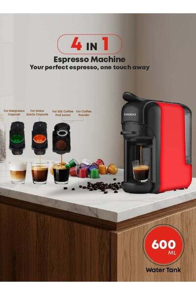 Tornado 4 in 1 Multifunction Espresso Coffee Automatic Machine - with 600ml Detachable Water Tank