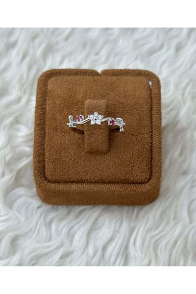 BY YASİN TOPÇU 🌸 خاتم السروج اللامع بتفاصيل الزهور وحجر أحمر