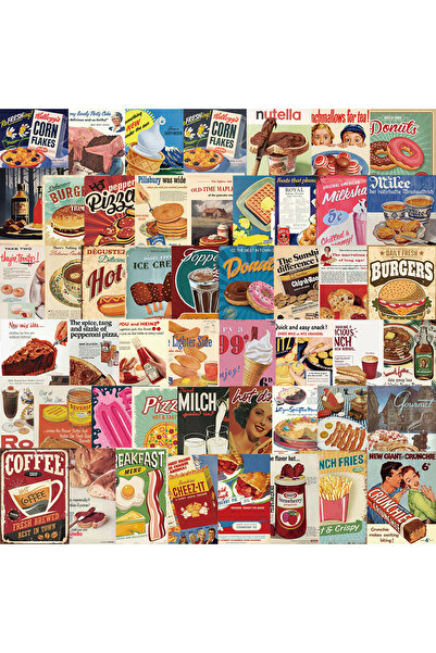 Choice 50 قطعة من ملصقات الطعام الكرتونية ذات الطابع القديم، هدية مثالية للدف...