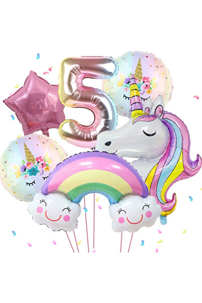 Choice بالون ألومنيوم على شكل وحيد القرن بألوان قوس قزح مقاس 32 بوصة رقم 5، بالون رقم متدرج مقاس 32 بوصة، لوازم حفلات وحيد القرن U