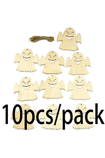 Choice 8 سم لون خشبي (10 قطع/عبوة) زينة أشباح خشبية يمكنك صنعها بنفسك للهالوي...