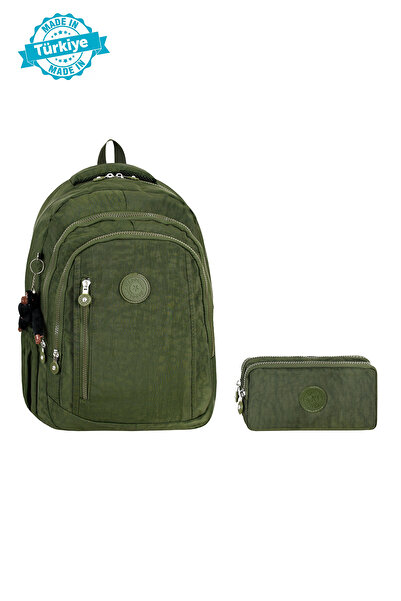 Royal Glow Rucsac casual din material Crinkle și suport pentru stilou Crinkle cu 2 buzunare, cu breloc cadou