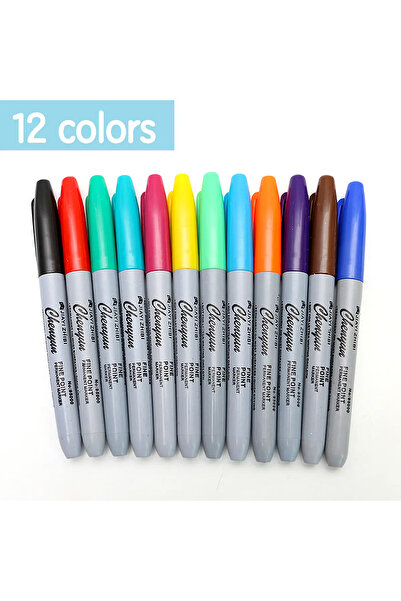 Choice أقلام تحديد دائمة متعددة الألوان - 12 قلمًا برأس رفيع، مثالية للفصول ا...