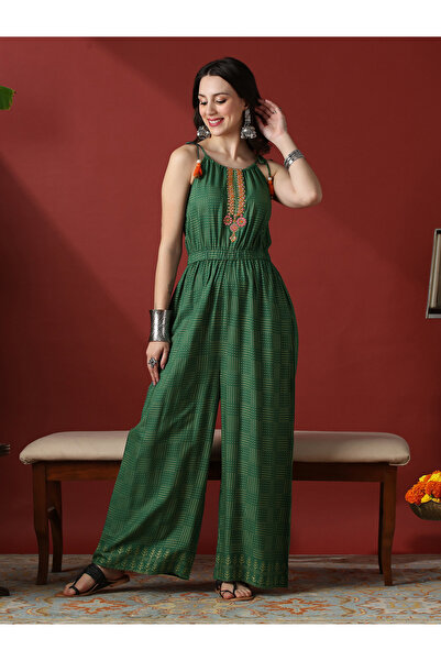Globus By Styli Women Embroidered Yoke Tie-Up Straps Fusion Jumpsuit