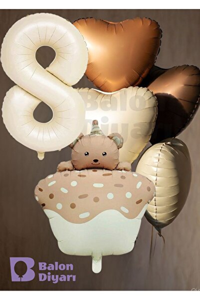 BALON DİYARI Age-Themed Retro Teddy Bear Cake 3-Piece Heart-Shaped Birthday B...