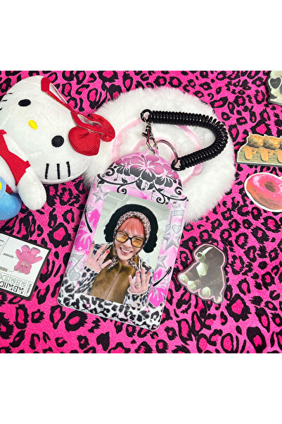 Choice حامل بطاقات فو سانغ مزين بنقشة جلد النمر الوردي، مصنوع من مادة البولي ...